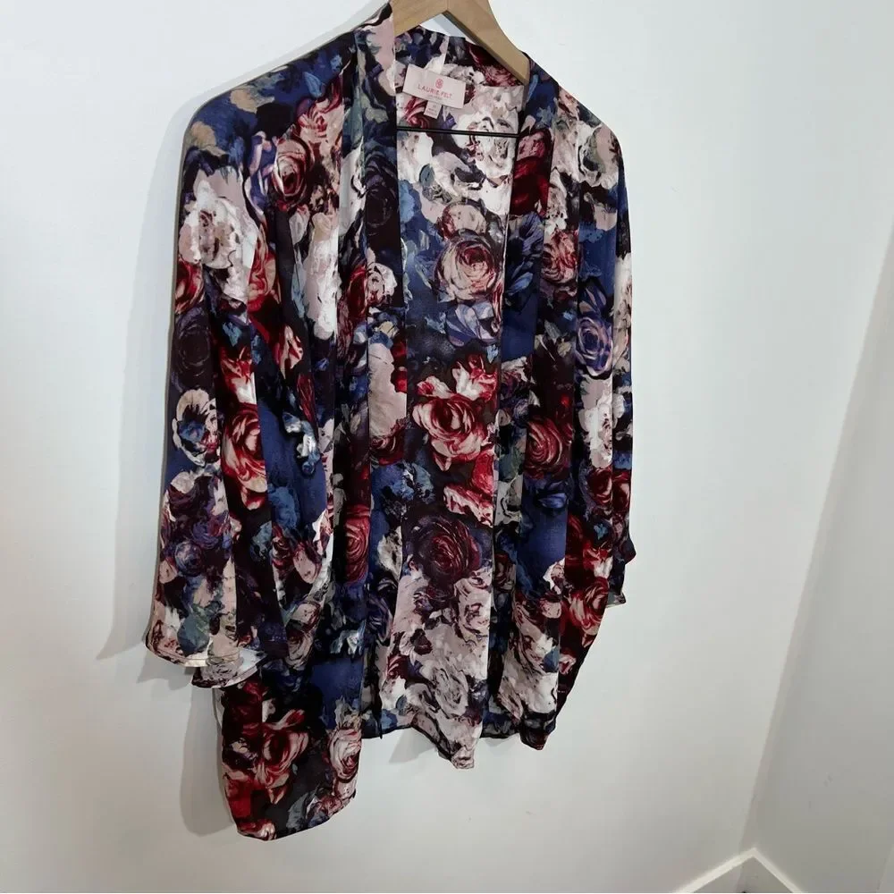 NWOT Laurie Felt Open Front Printed Kimono | Size 1X